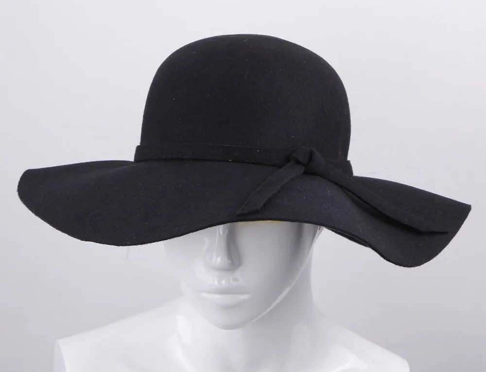 100% Pure Cashmere Wool Fedoras Solid Wide Large Brim Hats For Women Vintage Felt Floppy Hat DII