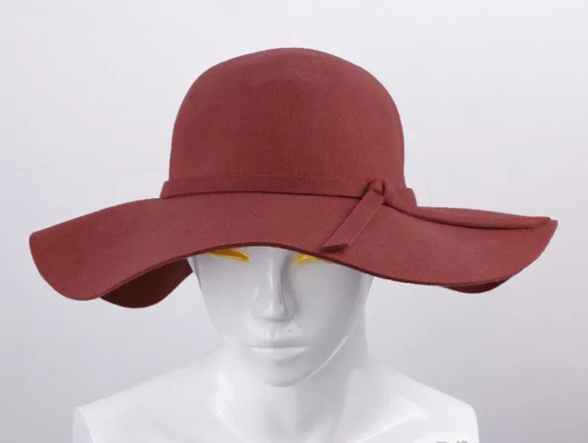 100% Pure Cashmere Wool Fedoras Solid Wide Large Brim Hats For Women Vintage Felt Floppy Hat DII