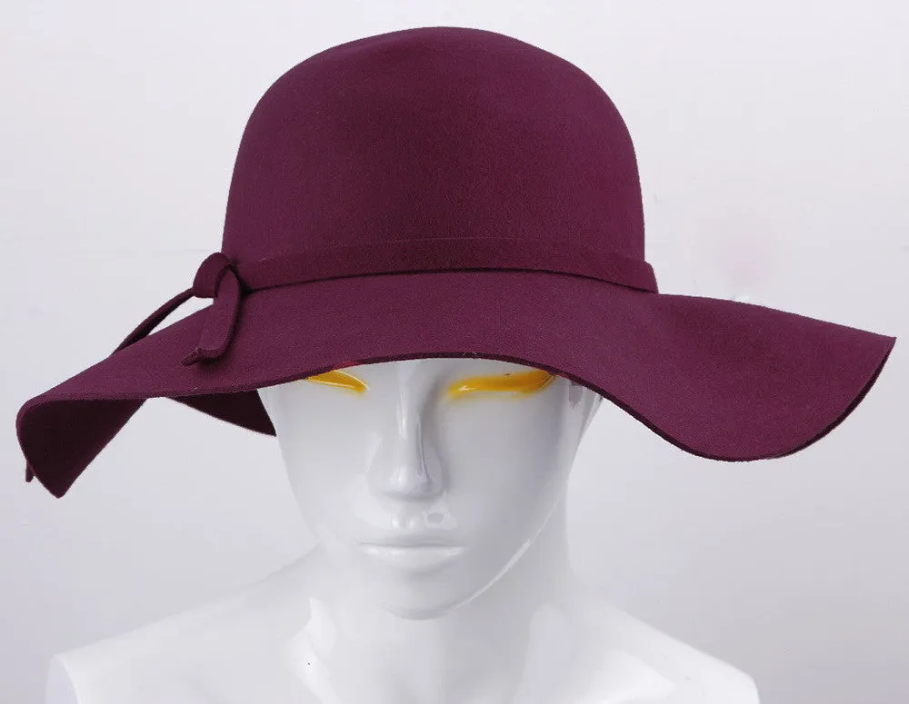 100% Pure Cashmere Wool Fedoras Solid Wide Large Brim Hats For Women Vintage Felt Floppy Hat DII