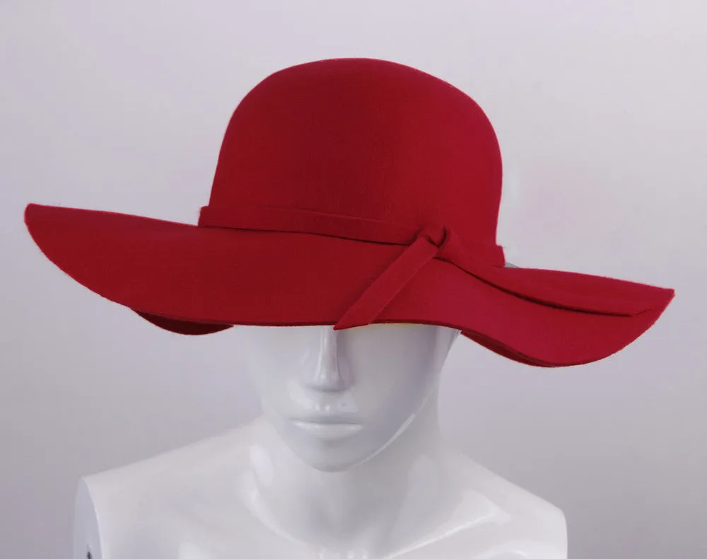 100% Pure Cashmere Wool Fedoras Solid Wide Large Brim Hats For Women Vintage Felt Floppy Hat DII