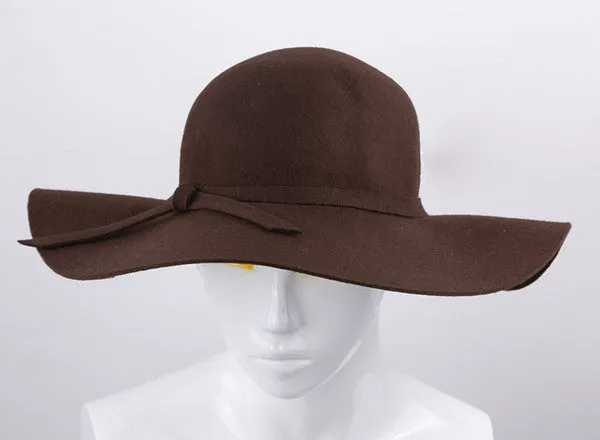 100% Pure Cashmere Wool Fedoras Solid Wide Large Brim Hats For Women Vintage Felt Floppy Hat DII