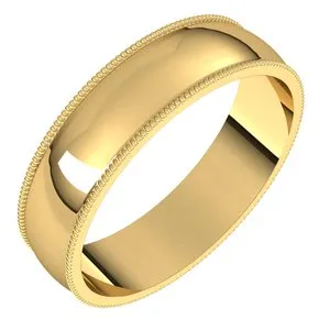 10K Yellow 5 mm Milgrain Half Round Light Band Size 8