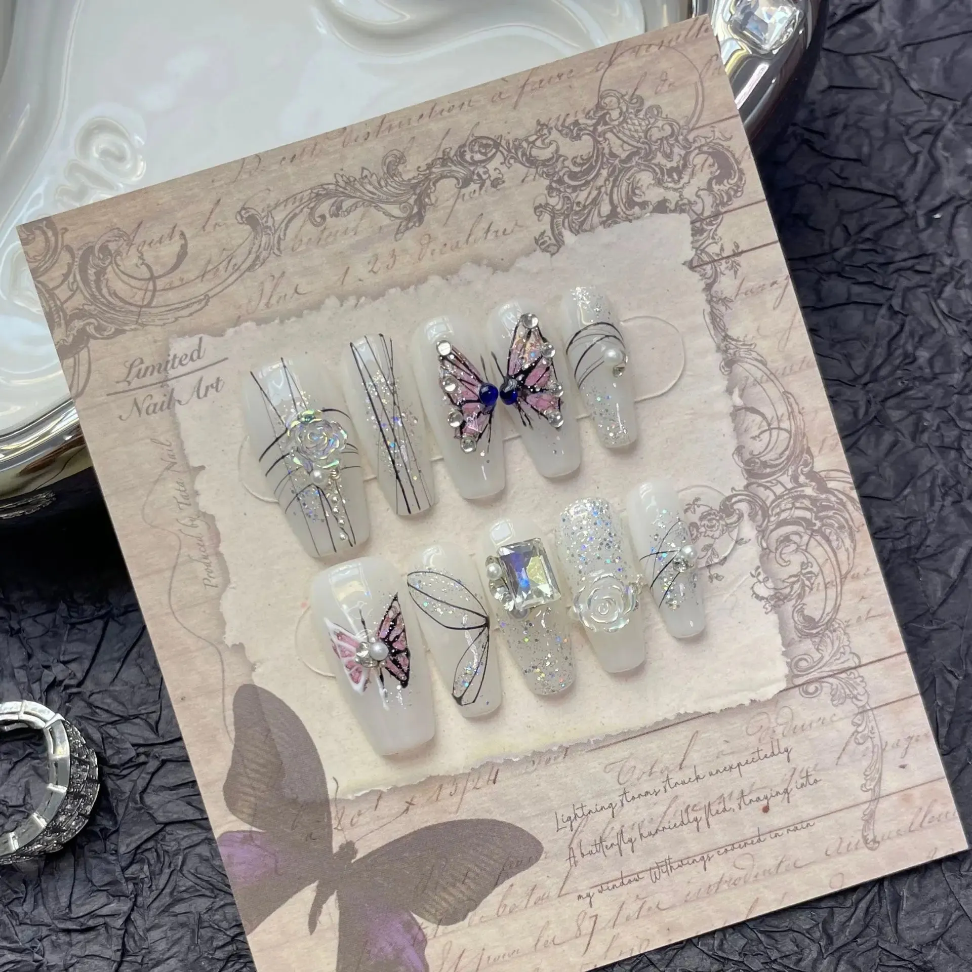 10pcs Extra Long Almond Pointed Punk French Press-On Nails