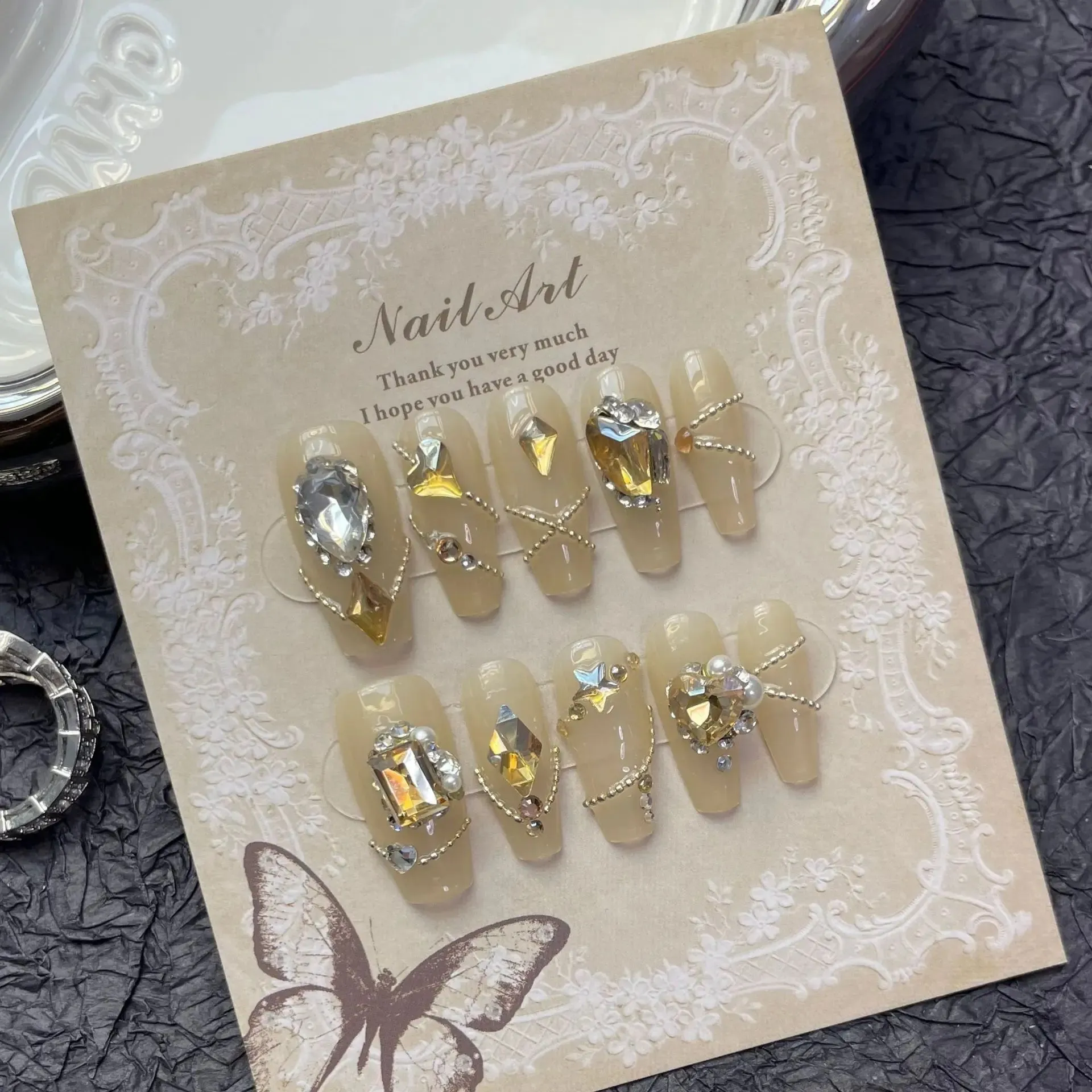 10pcs Extra Long Almond Pointed Punk French Press-On Nails