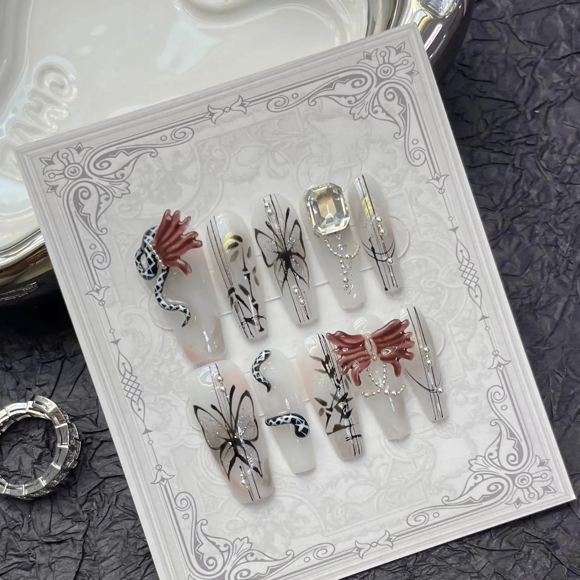 10pcs Extra Long Almond Pointed Punk French Press-On Nails