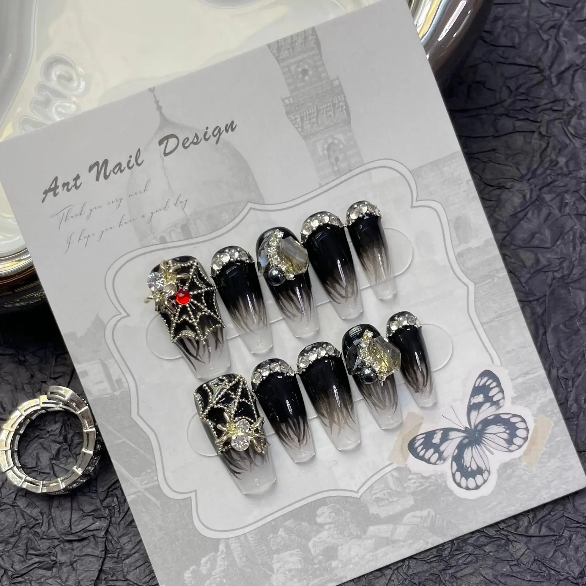 10pcs Extra Long Almond Pointed Punk French Press-On Nails