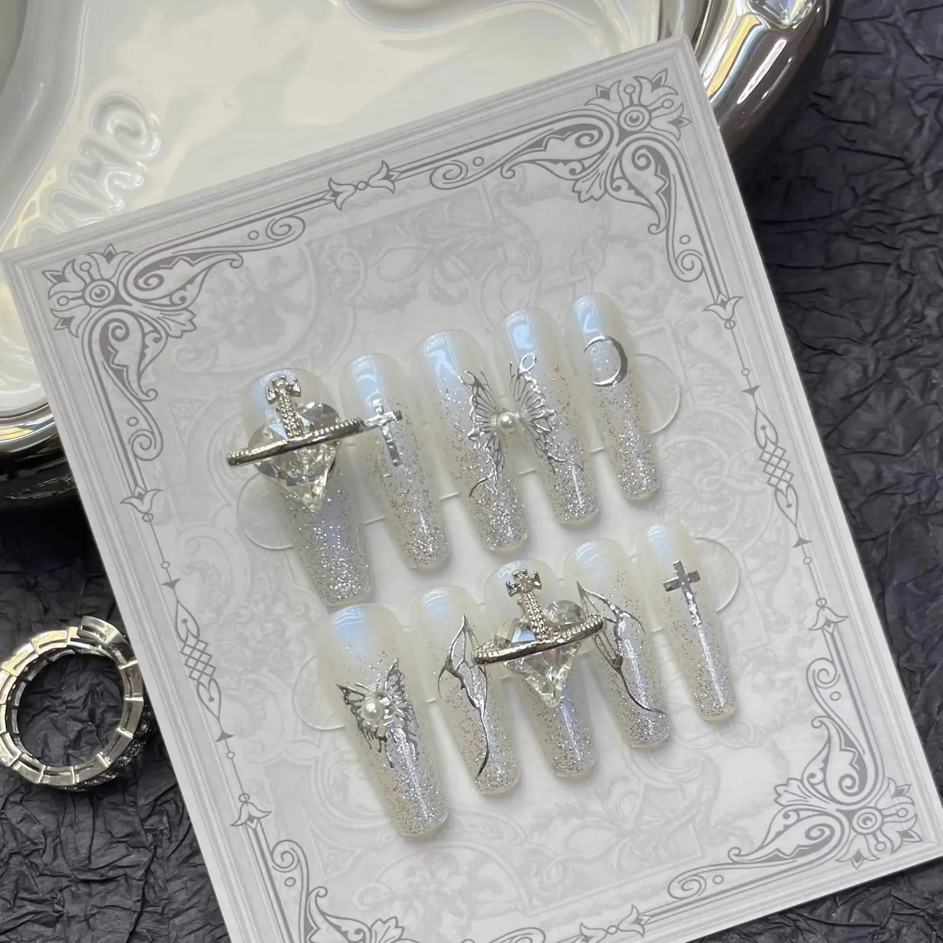 10pcs Extra Long Almond Pointed Punk French Press-On Nails