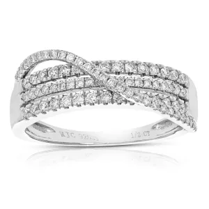 1/2 cttw Lab Grown Diamond Wedding Band Cross Over in Silver