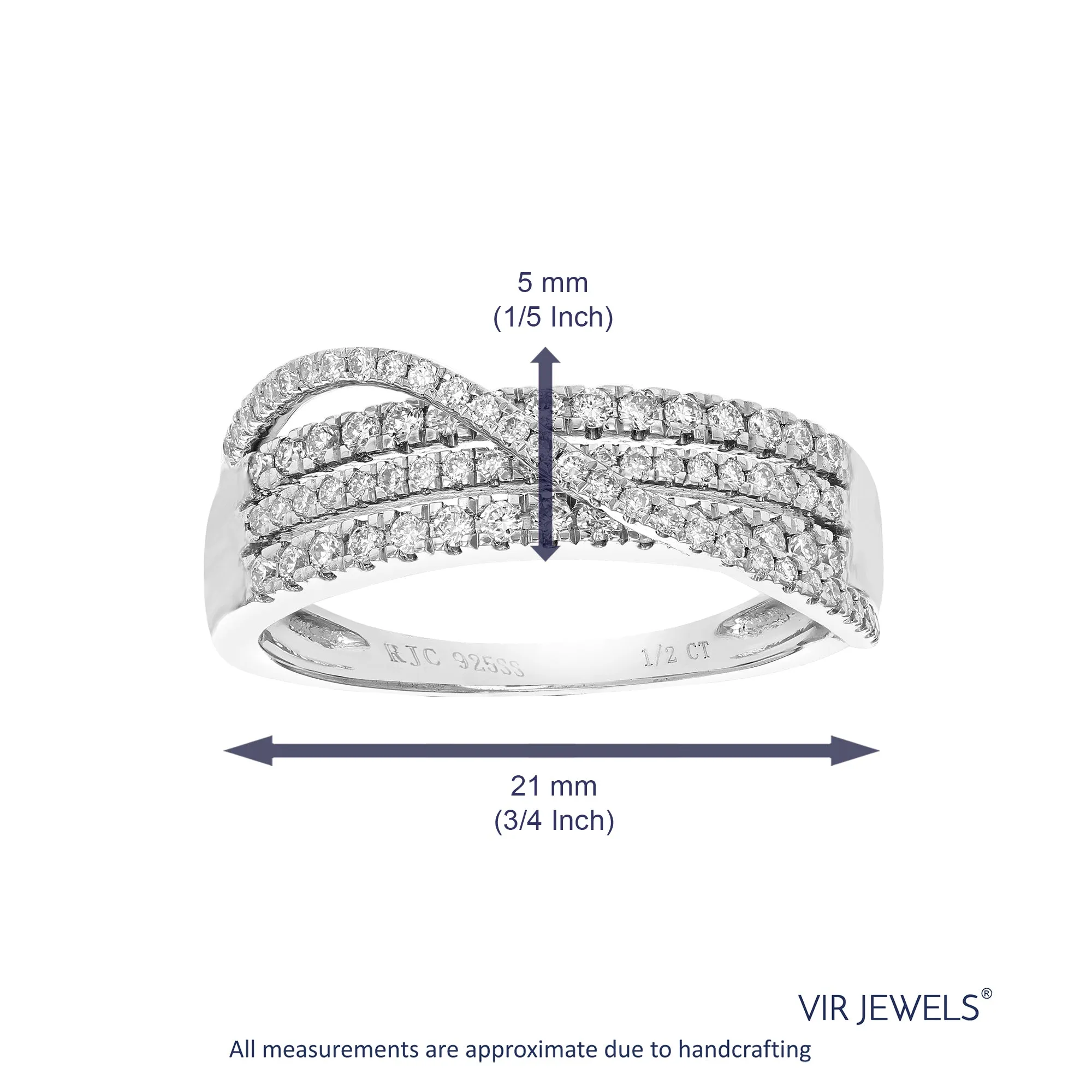 1/2 cttw Lab Grown Diamond Wedding Band Cross Over in Silver