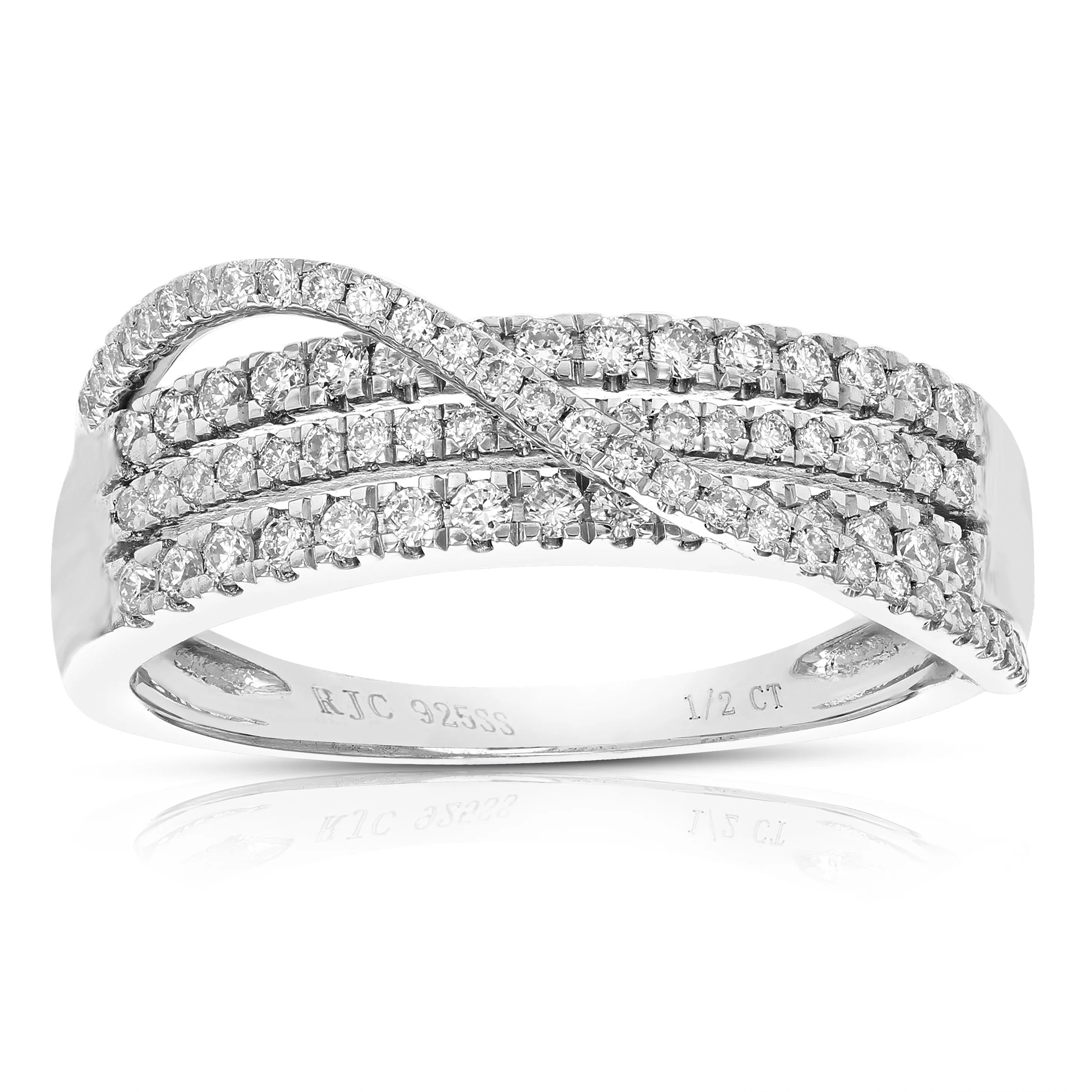 1/2 cttw Lab Grown Diamond Wedding Band Cross Over in Silver