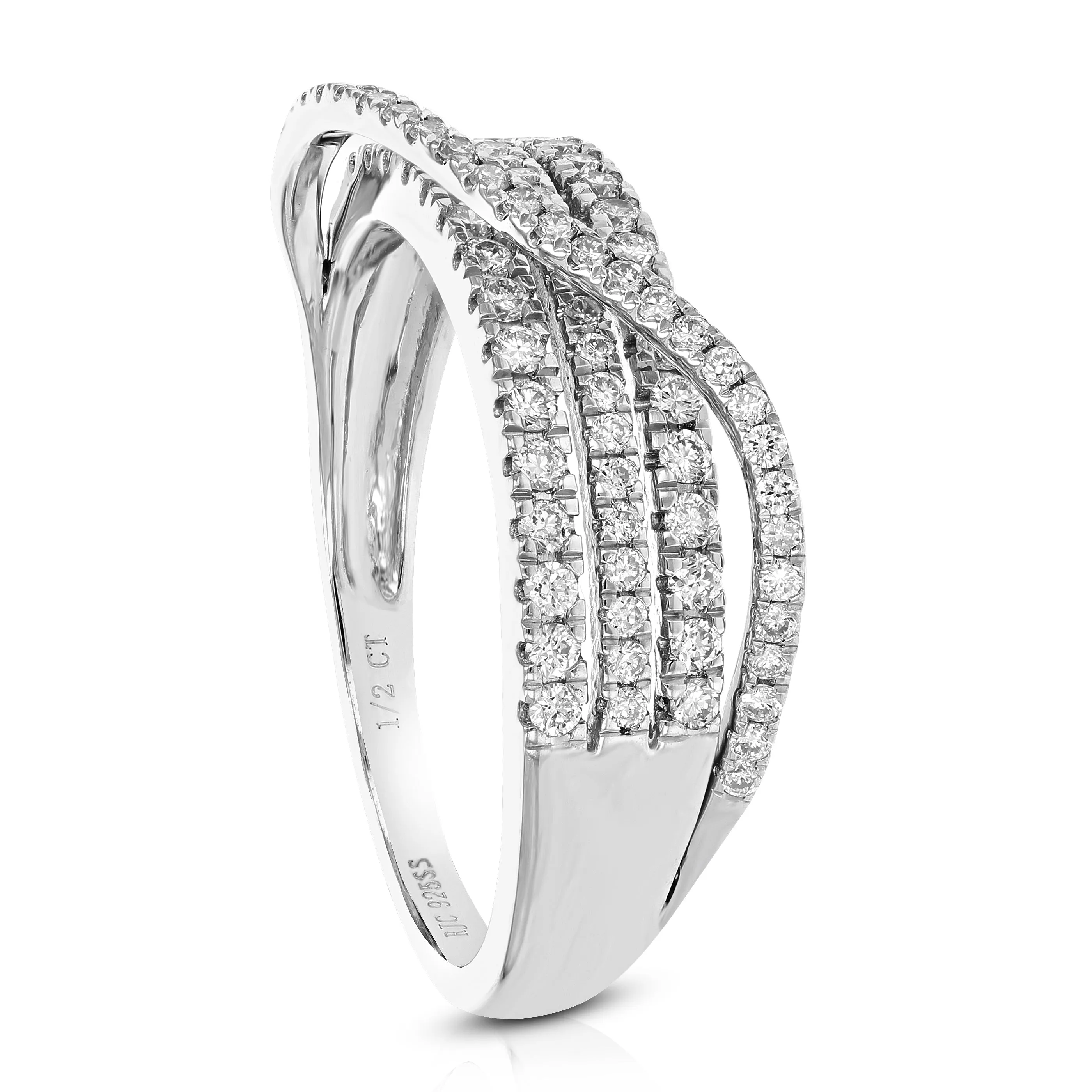 1/2 cttw Lab Grown Diamond Wedding Band Cross Over in Silver