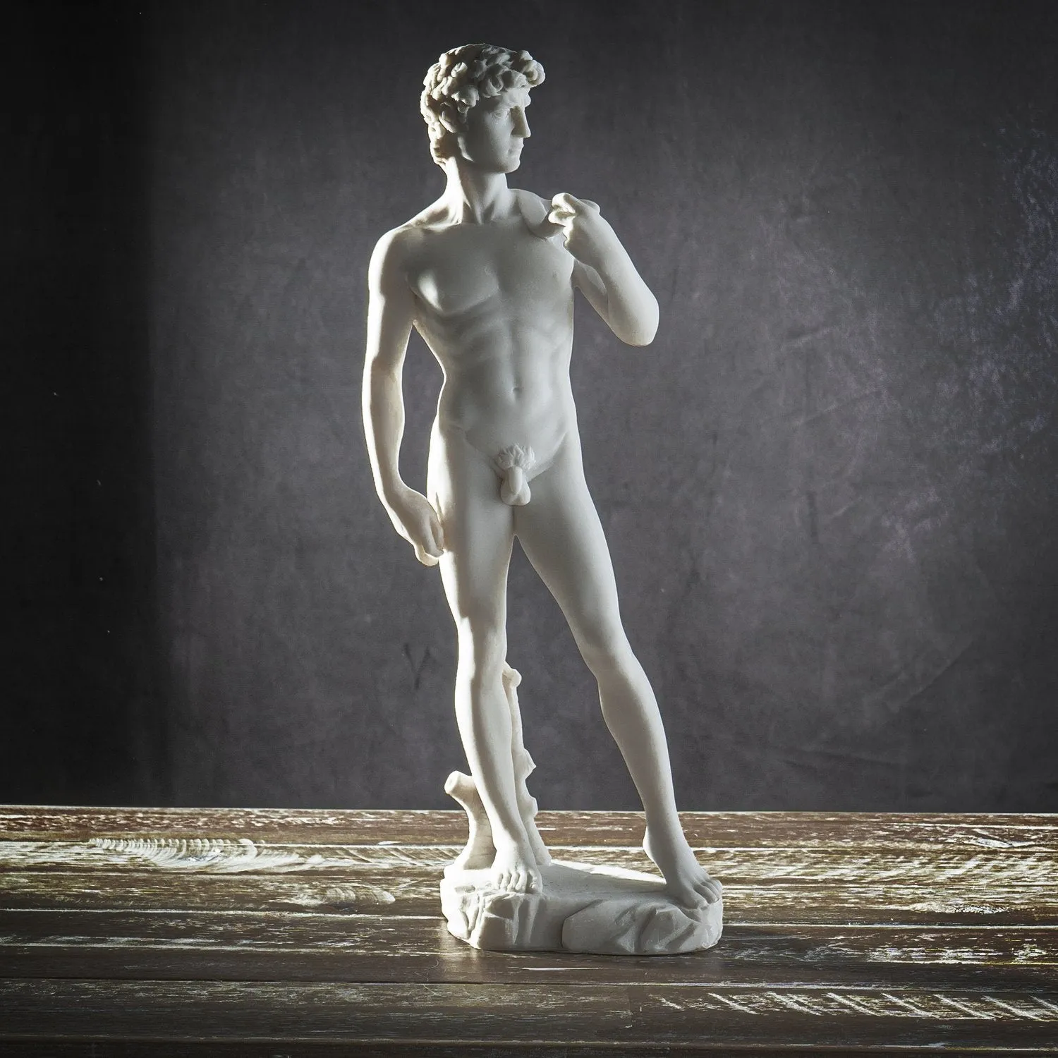 12.5 Inch Michelangelo's "David" Nude Renaissance Masterpiece Replica Resin Sculpture Marble White Finish