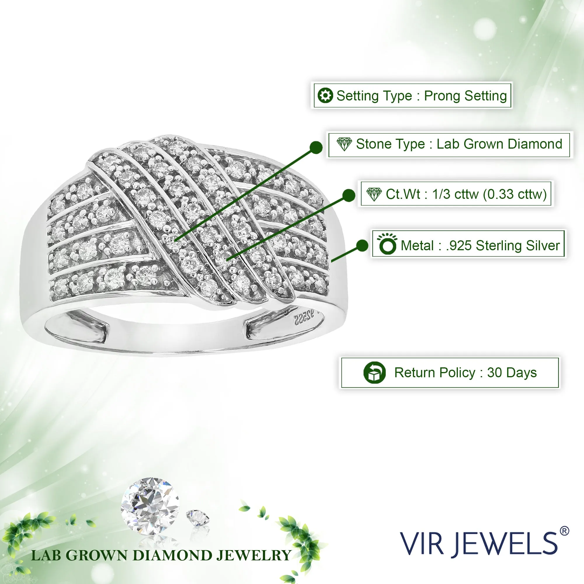 1/3 cttw Lab Grown Diamond Cross Over Wedding Band in Silver