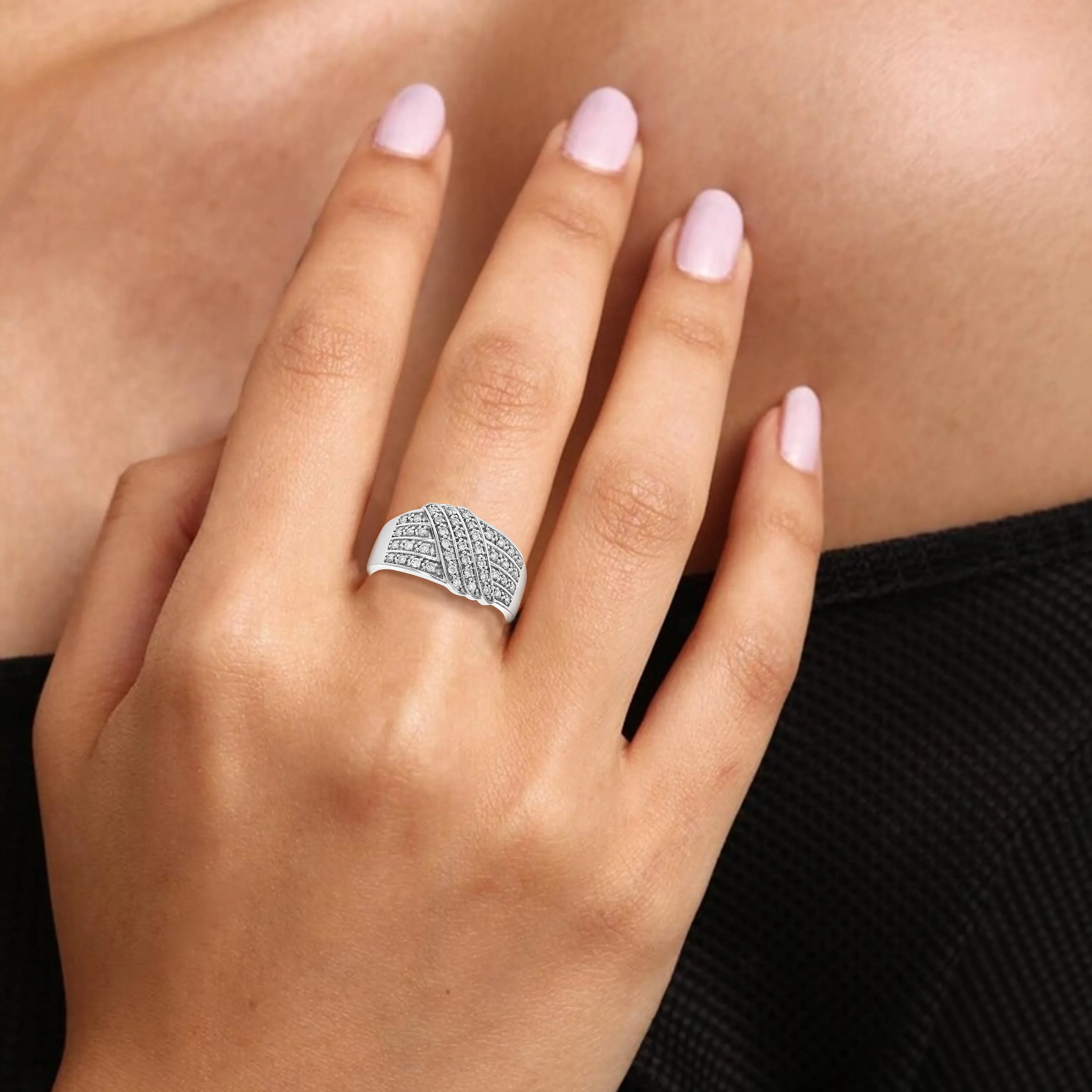1/3 cttw Lab Grown Diamond Cross Over Wedding Band in Silver