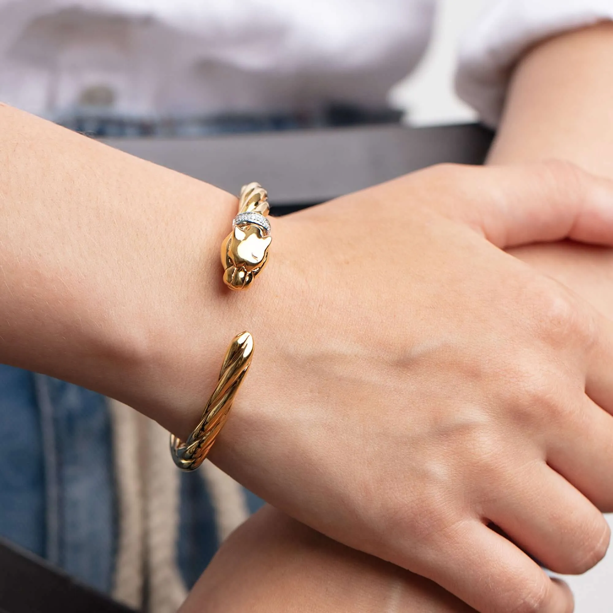 14K Gold & Diamond Panther Bracelet