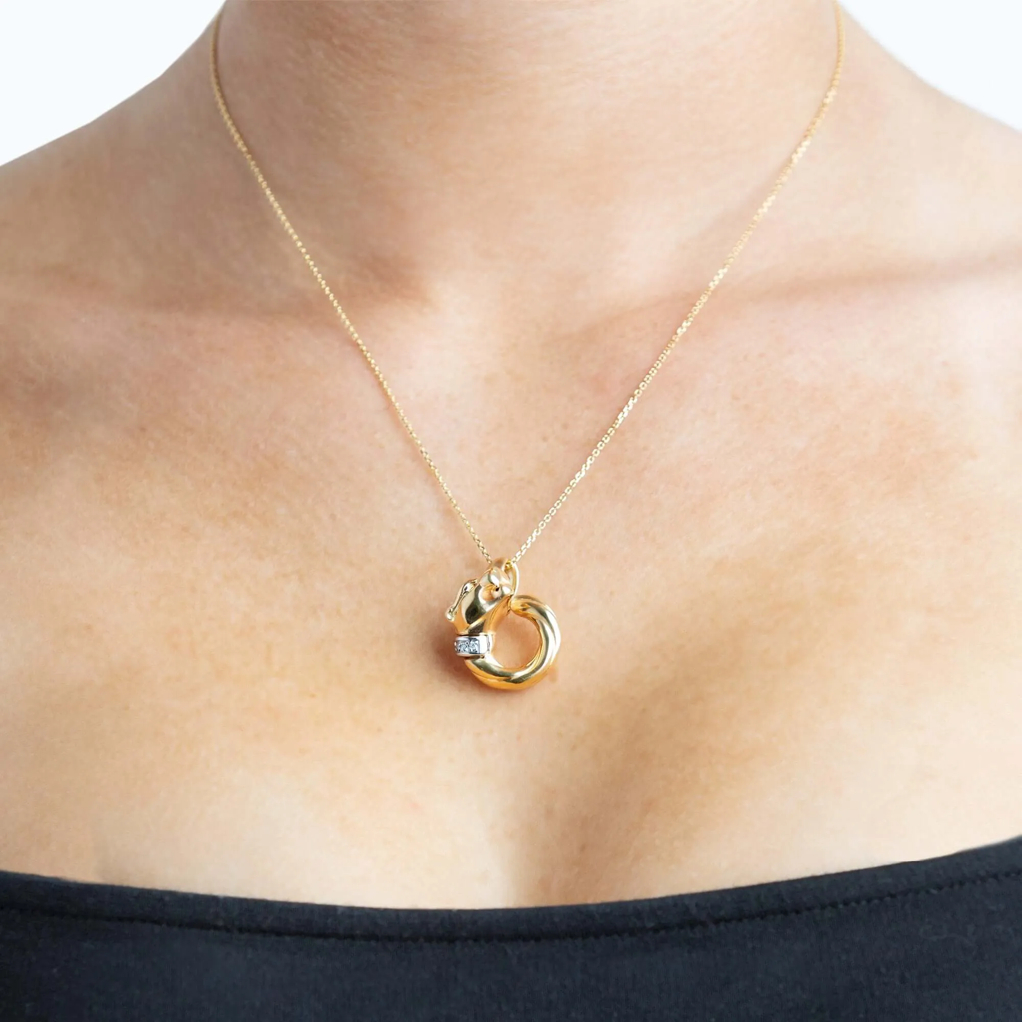 14K Gold & Diamond Panther Pendant