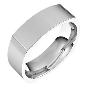 14K White 6 mm Square Comfort Fit Band Size 8.5