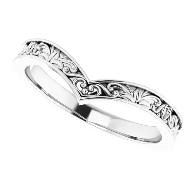 14K White Vintage-Inspired "V" Ring