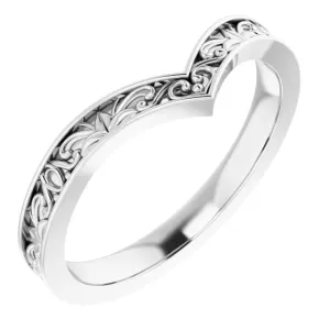 14K White Vintage-Inspired "V" Ring