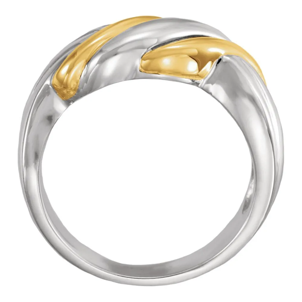 14k White/Yellow Gold Freeform Ring, Size 7
