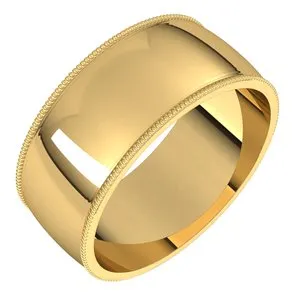 14K Yellow 8 mm Milgrain Half Round Light Band Size 9