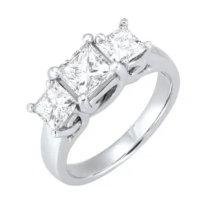 14KT White Gold & Diamond Classic Book 3 Stone Fashion Ring  - 1 ctw