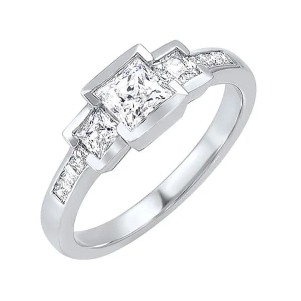 14KT White Gold & Diamond Classic Book 3 Stone Fashion Ring  - 1/2 ctw