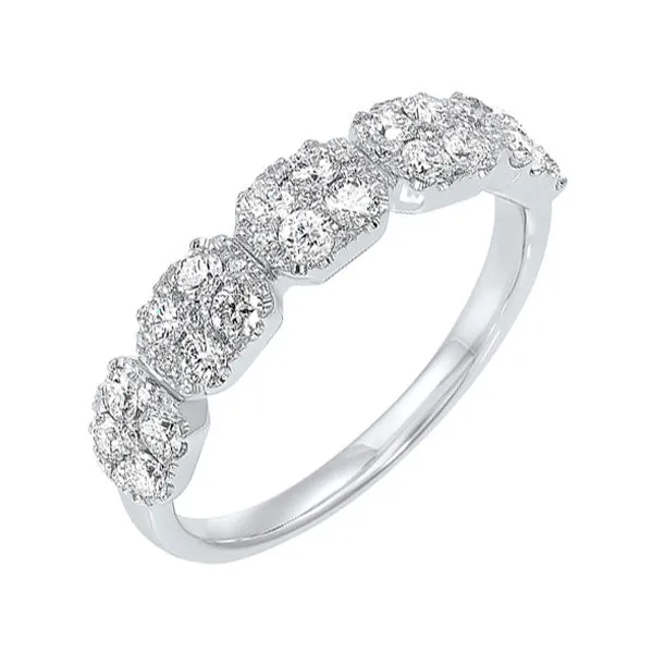 14KT White Gold & Diamond Classic Book 5 Station Fashion Ring  - 3/4 ctw