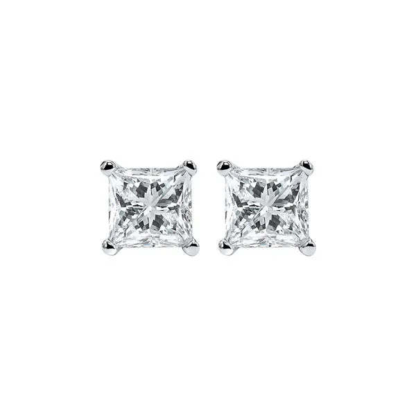 14KT White Gold & Diamond Classic Book Pricess Cut Stud Earrings  - 1-1/2 ctw