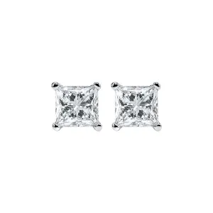 14KT White Gold & Diamond Classic Book Pricess Cut Stud Earrings  - 1-1/2 ctw