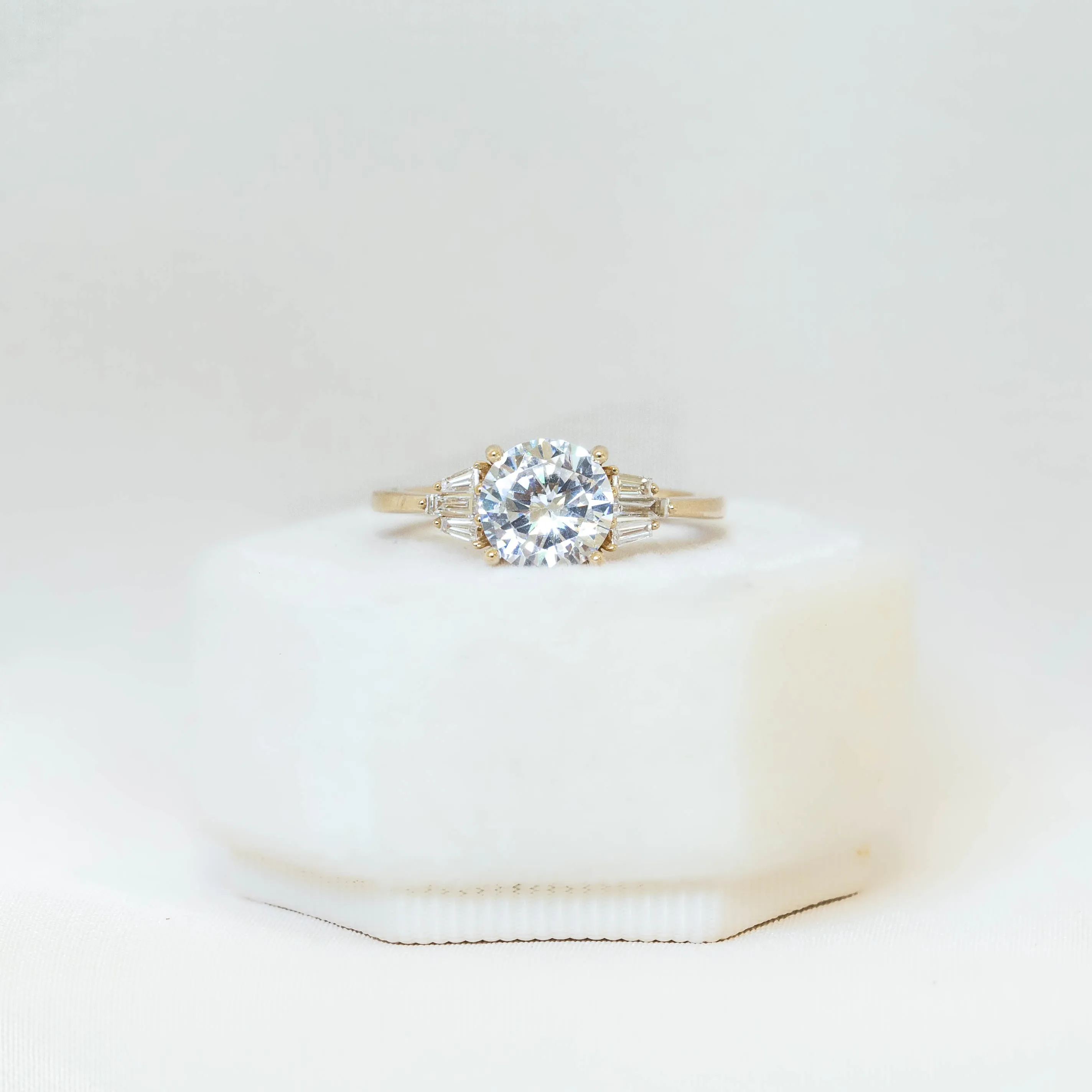14ky Round & Baguette Deco-Inspired Diamond Ring