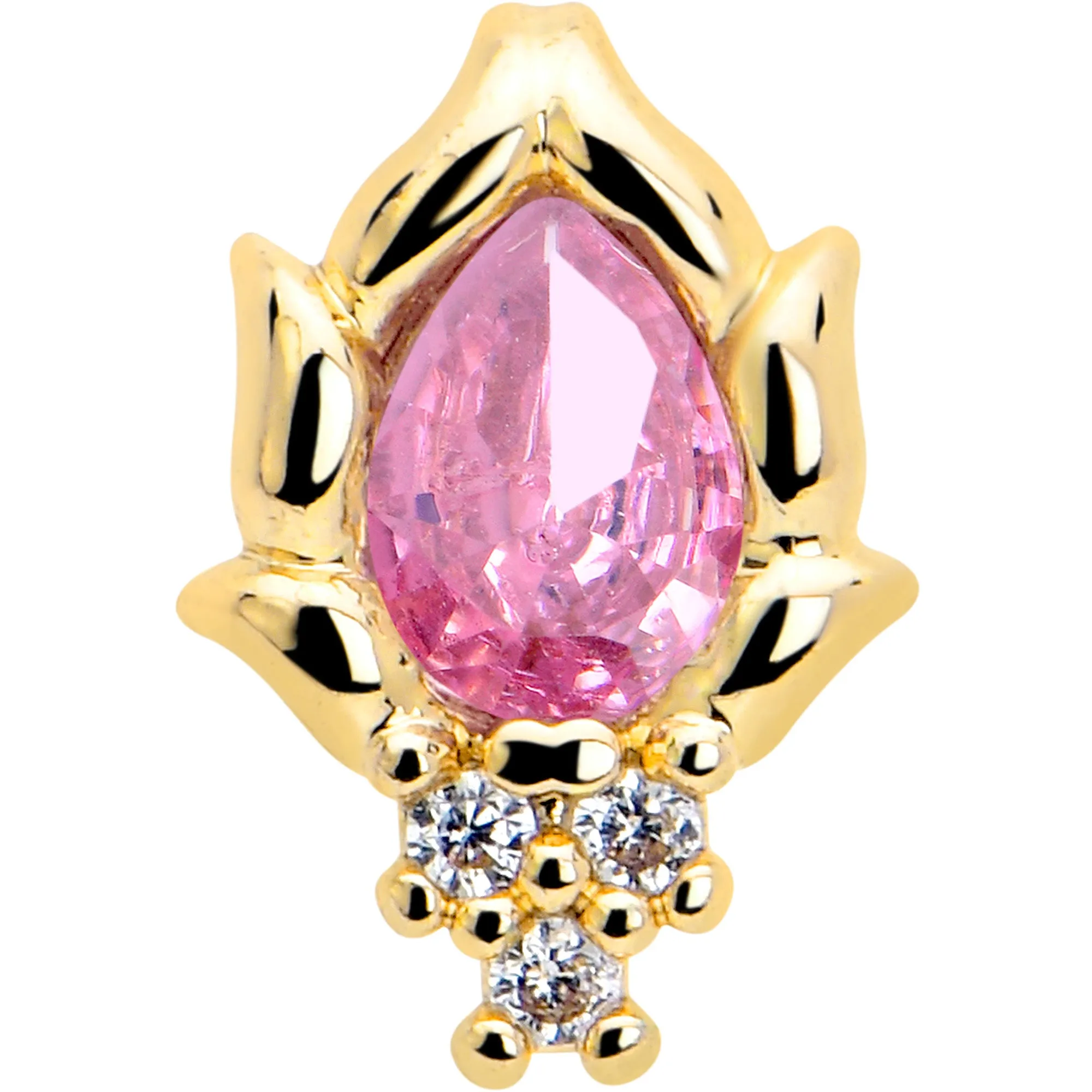 16 Gauge 1/4 Pink CZ Gem Gold Tone Style Fire Labret Monroe Tragus