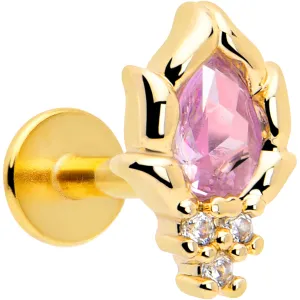 16 Gauge 1/4 Pink CZ Gem Gold Tone Style Fire Labret Monroe Tragus