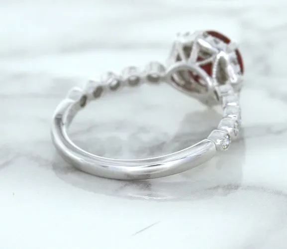 1.75ct Unheated GIA Certified Round Ruby Ring with Diamond Halo in 18K White Gold