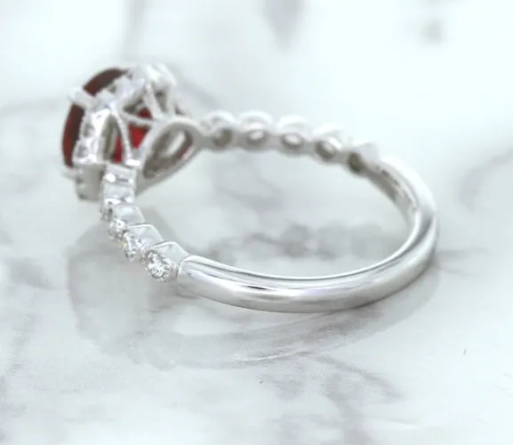 1.75ct Unheated GIA Certified Round Ruby Ring with Diamond Halo in 18K White Gold