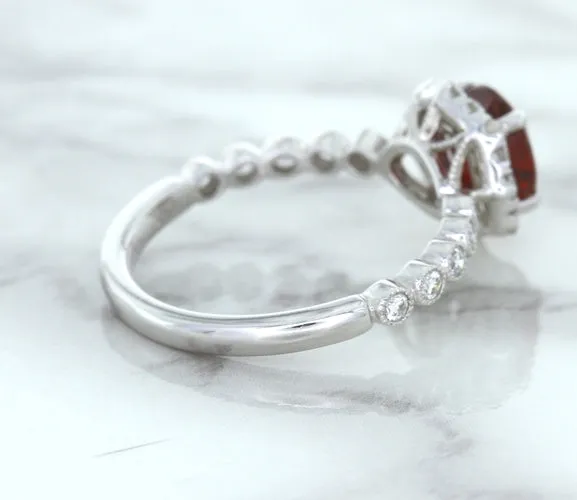 1.75ct Unheated GIA Certified Round Ruby Ring with Diamond Halo in 18K White Gold