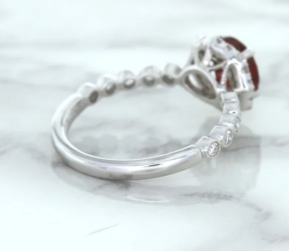 1.75ct Unheated GIA Certified Round Ruby Ring with Diamond Halo in 18K White Gold