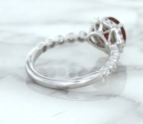1.75ct Unheated GIA Certified Round Ruby Ring with Diamond Halo in 18K White Gold