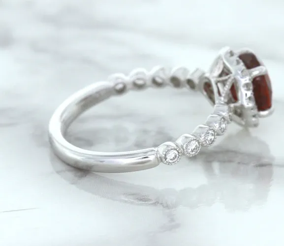 1.75ct Unheated GIA Certified Round Ruby Ring with Diamond Halo in 18K White Gold