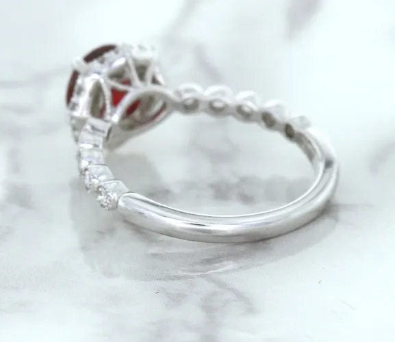 1.75ct Unheated GIA Certified Round Ruby Ring with Diamond Halo in 18K White Gold