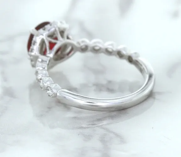 1.75ct Unheated GIA Certified Round Ruby Ring with Diamond Halo in 18K White Gold