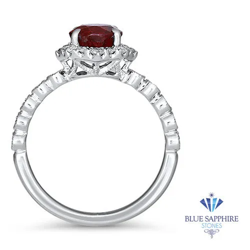 1.75ct Unheated GIA Certified Round Ruby Ring with Diamond Halo in 18K White Gold