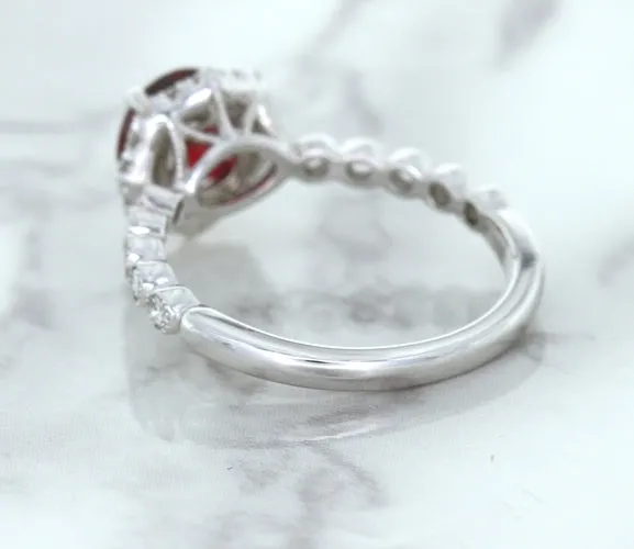 1.75ct Unheated GIA Certified Round Ruby Ring with Diamond Halo in 18K White Gold
