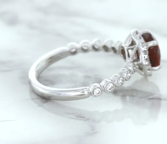 1.75ct Unheated GIA Certified Round Ruby Ring with Diamond Halo in 18K White Gold