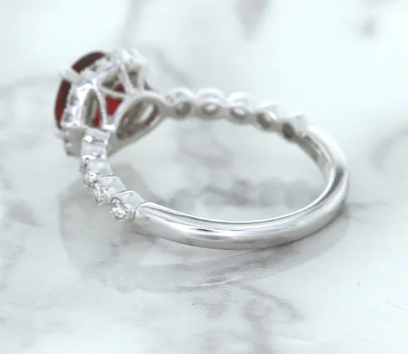 1.75ct Unheated GIA Certified Round Ruby Ring with Diamond Halo in 18K White Gold