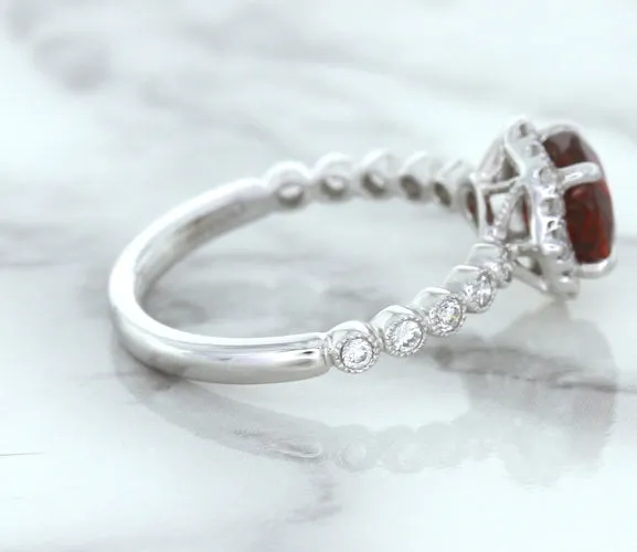 1.75ct Unheated GIA Certified Round Ruby Ring with Diamond Halo in 18K White Gold