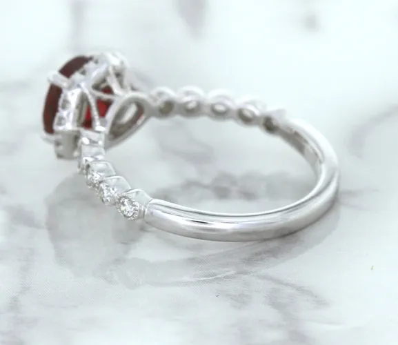 1.75ct Unheated GIA Certified Round Ruby Ring with Diamond Halo in 18K White Gold