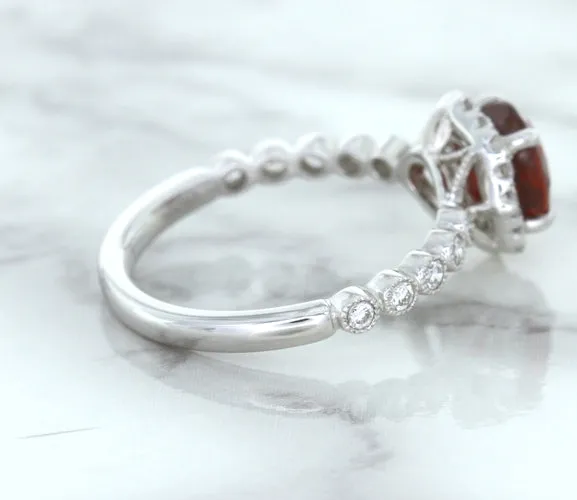 1.75ct Unheated GIA Certified Round Ruby Ring with Diamond Halo in 18K White Gold
