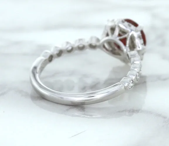 1.75ct Unheated GIA Certified Round Ruby Ring with Diamond Halo in 18K White Gold