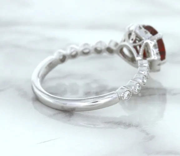 1.75ct Unheated GIA Certified Round Ruby Ring with Diamond Halo in 18K White Gold